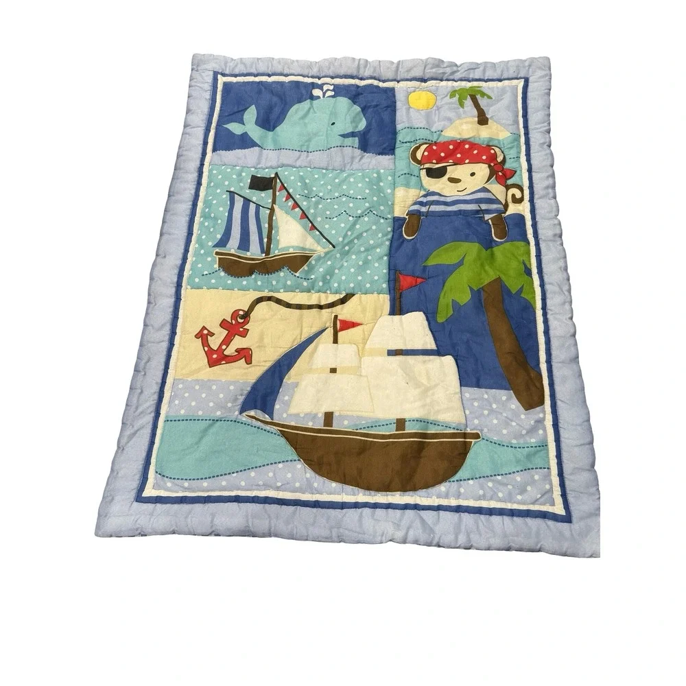 Little Bedding by NoJo Pirate Bear Nautical Baby Crib Blanket Sailboat Whale